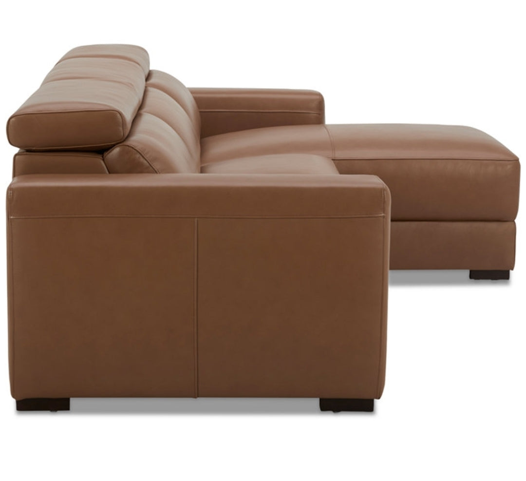 Nevio 115" 3-Pc. Leather Sectional with 1 power recliner (Butternut)