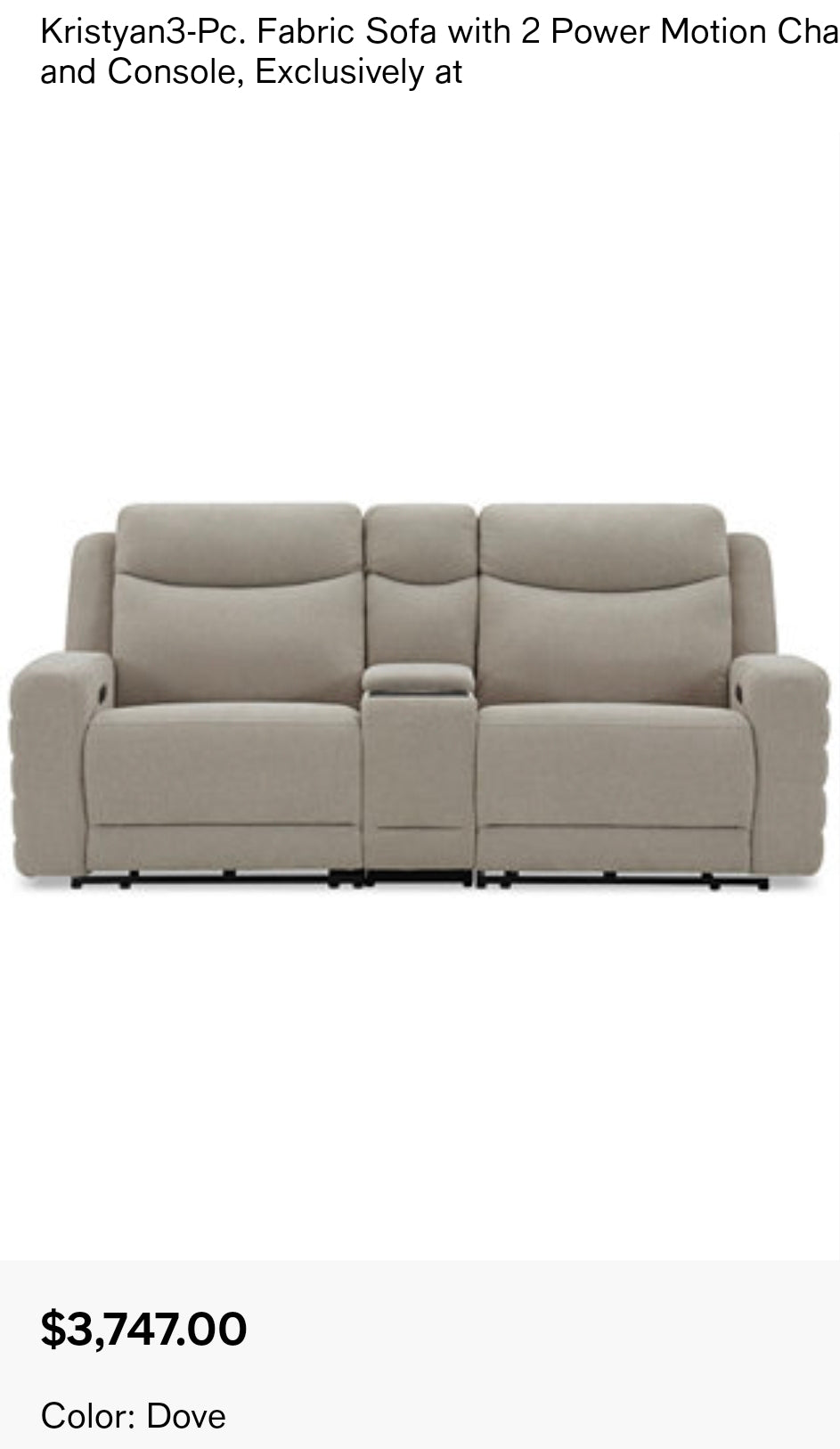 Kristyan3-Pc. Fabric Sofa with 2 Power Motion Chairs and Console