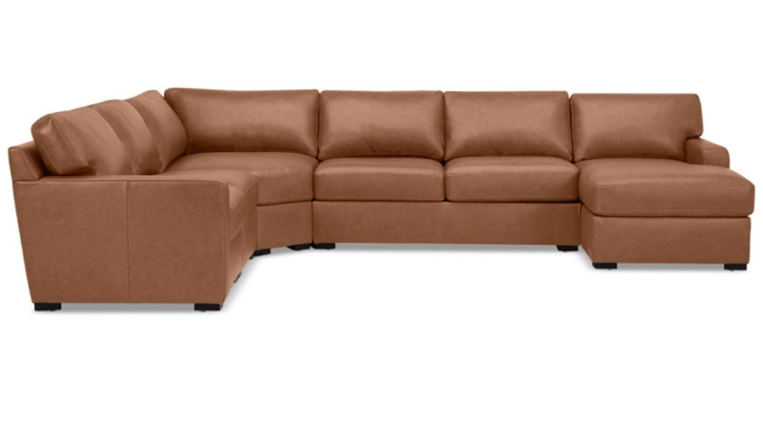 Radley 148" 5-Pc. Leather Wedge Modular Chaise Sectional (Light Tan)