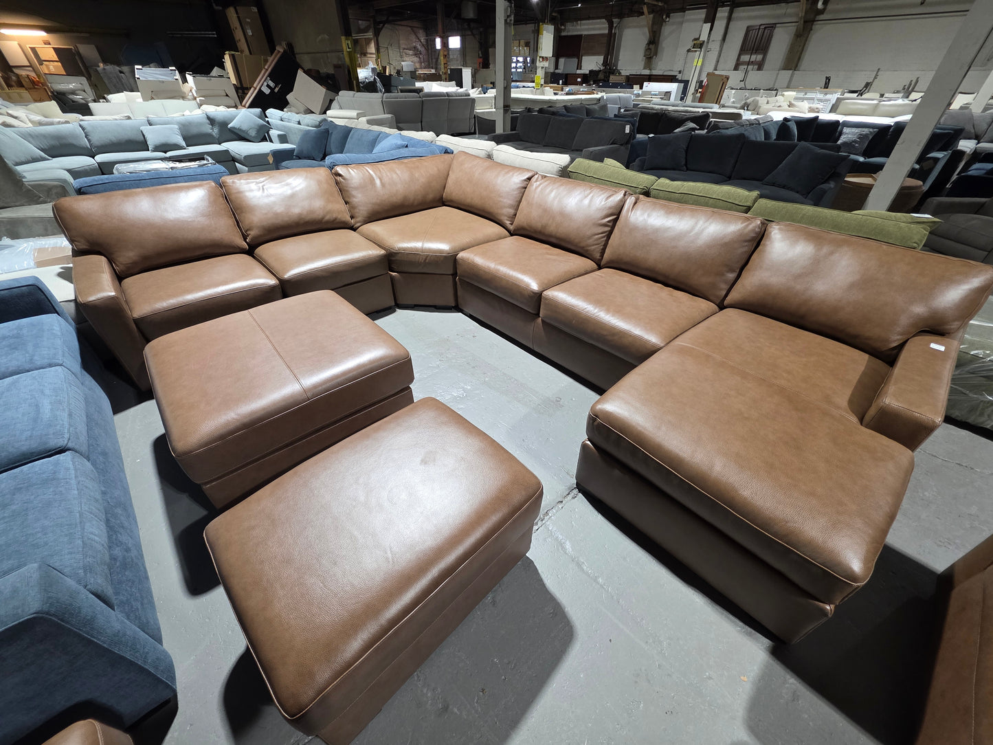 Radley 148" 5-Pc. Leather Wedge Modular Chaise Sectional (Light Tan)