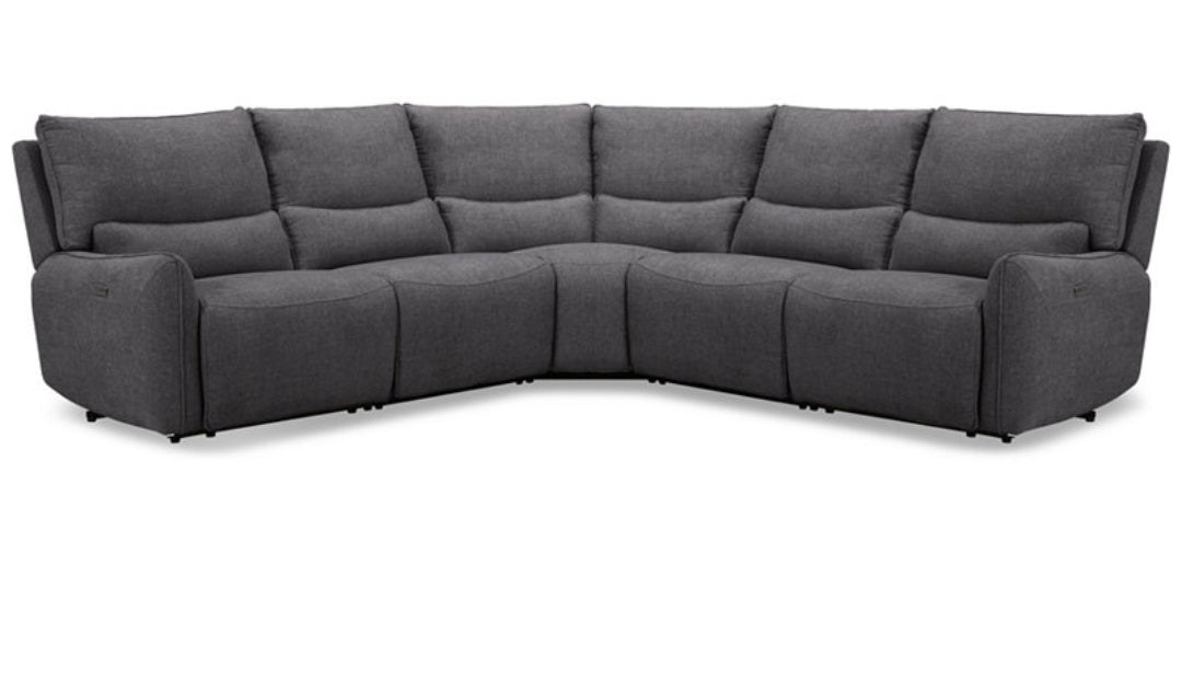 Olper 5-Pc. Fabric Zero Wall Sectional Sofa with Two Power Motion Pieces (Slate)