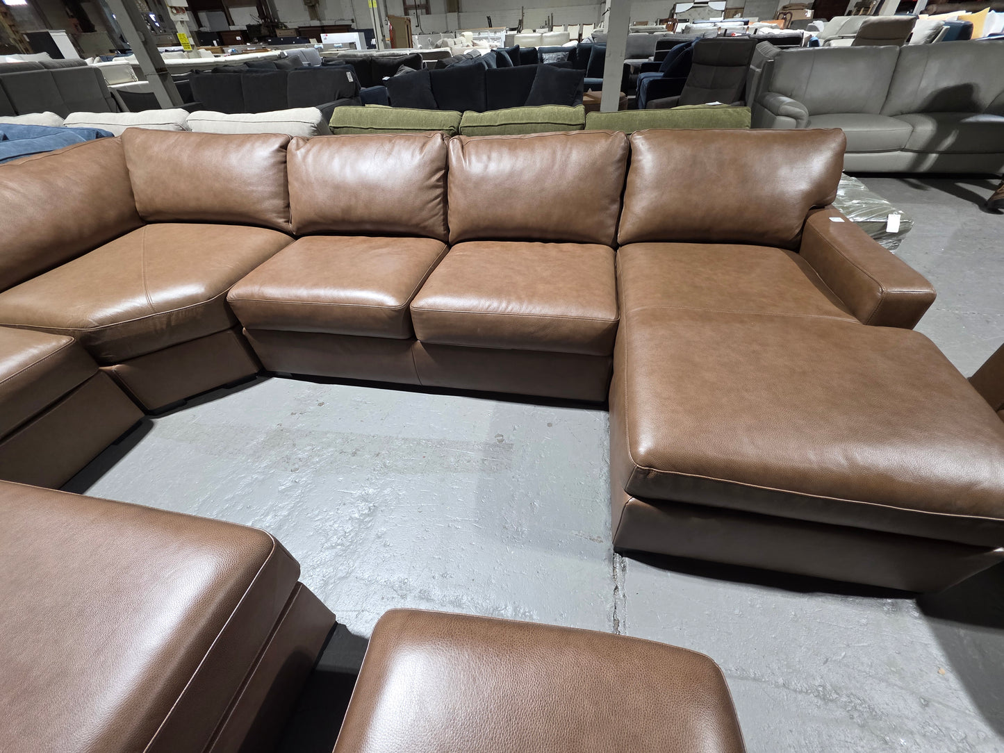 Radley 148" 5-Pc. Leather Wedge Modular Chaise Sectional (Light Tan)