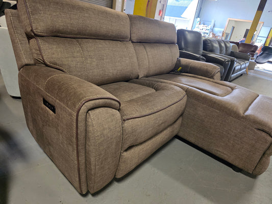 Hutchenson 2-Pc. Fabric Power Recliner Sofa w/Chaise (Chocolate Brown)