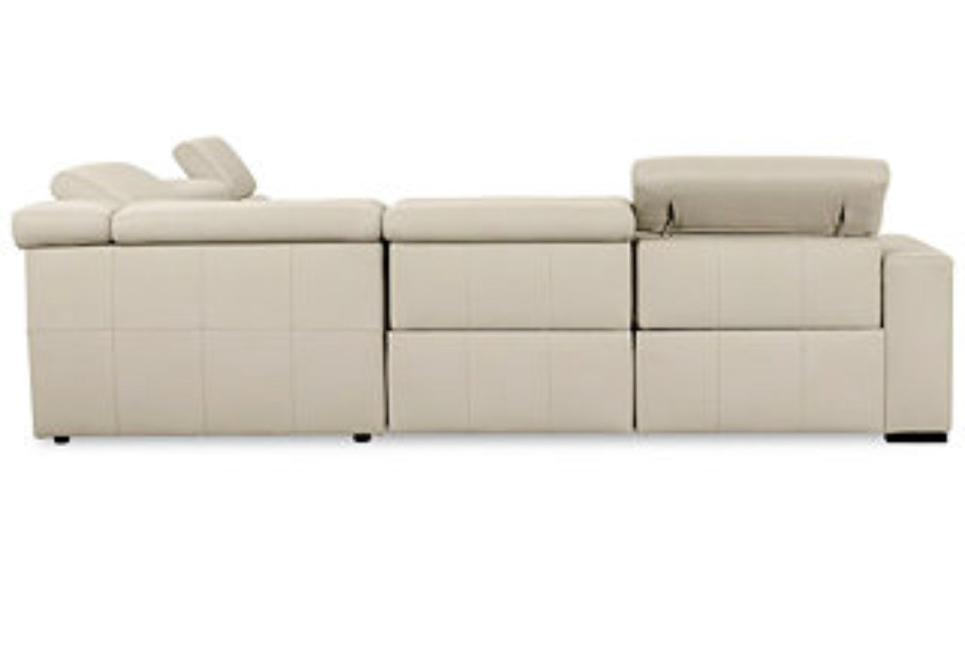 Nevio 5-Pc. Leather "L" Shaped Sectional with 3 Power Recliners with Articulating Headrests, Argento Stone Ivory