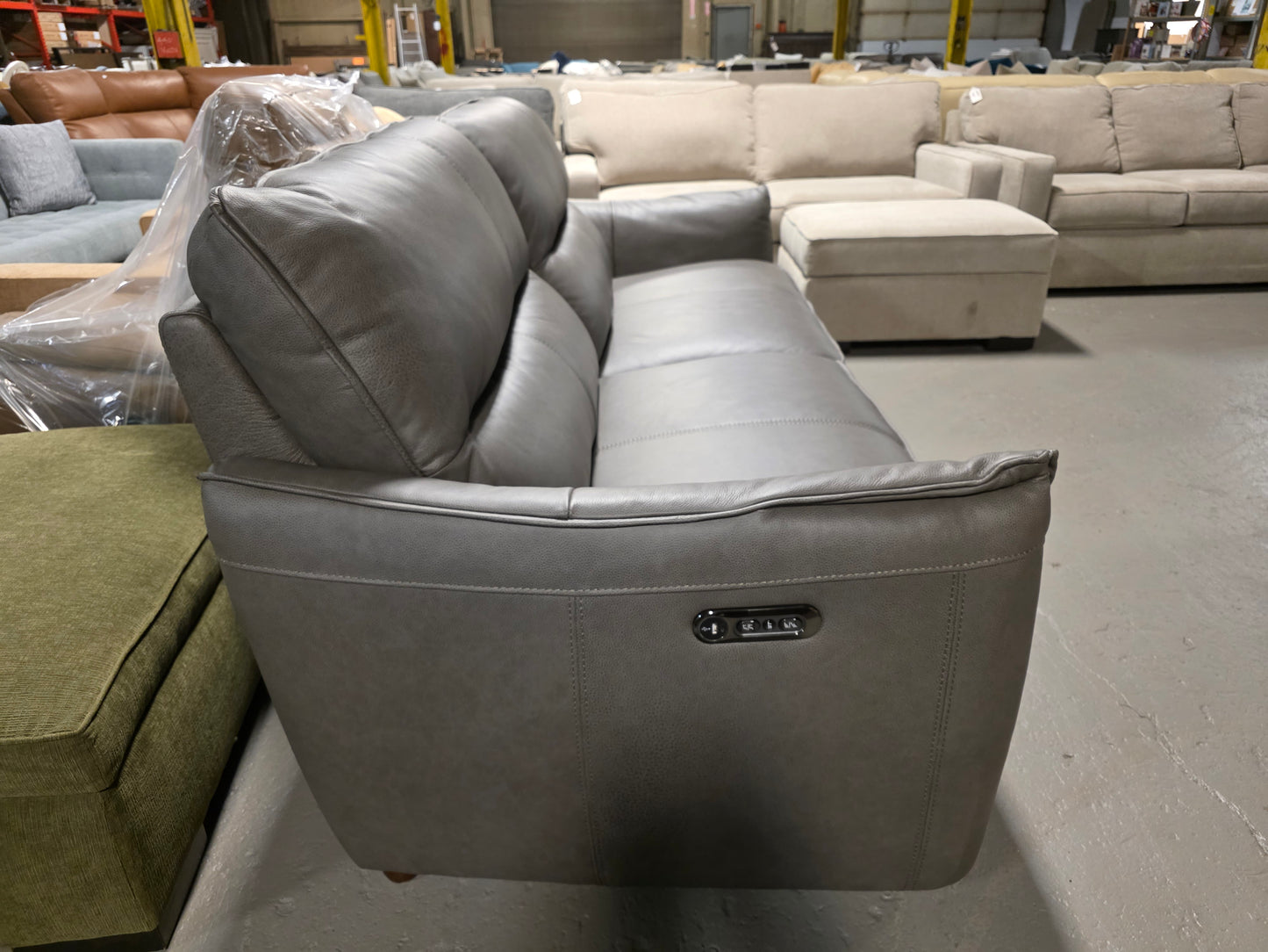 Polner 91" Leather Power Motion Sofa (Charcoal)
