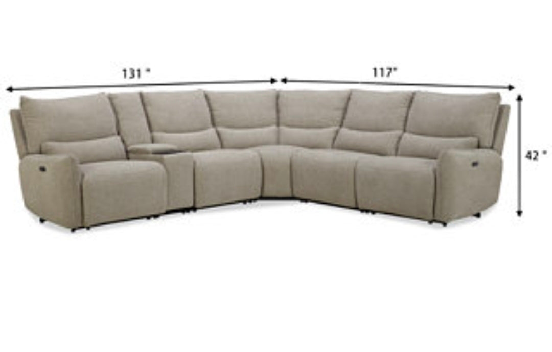 Olper 6-Pc. Fabric Zero Wall Sectional Sofa with Three Power Motion Pieces & Console
