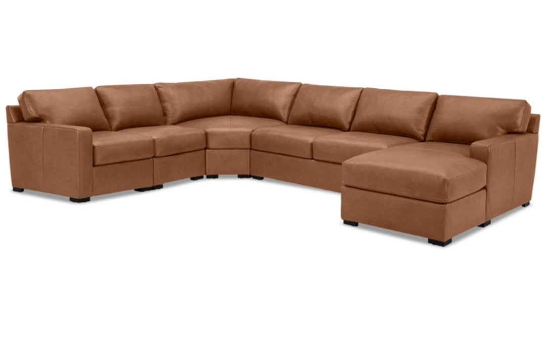 Radley 148" 5-Pc. Leather Wedge Modular Chaise Sectional (Light Tan)