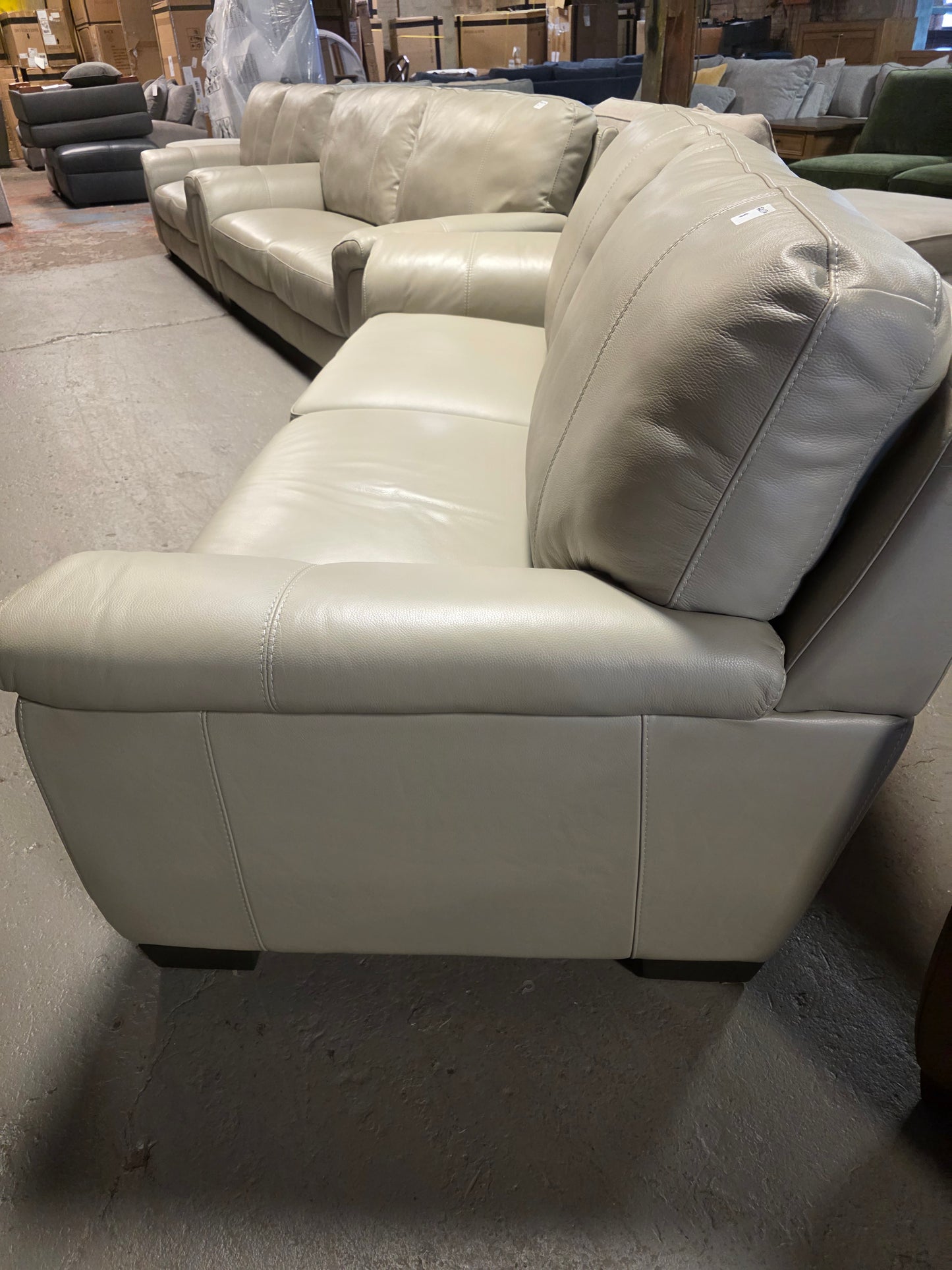 Cobbie Leather 89" Sofa (Feather Grey)