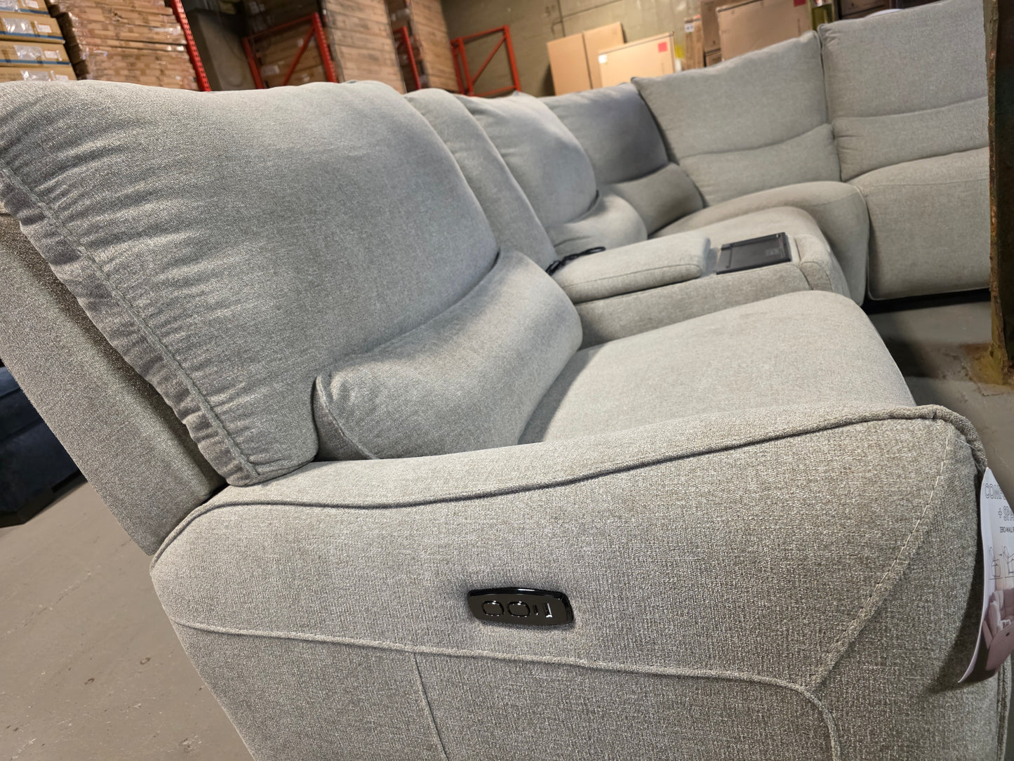 Olper 5-Pc. Fabric Zero Wall Sectional Sofa with Three
Power Motion Pieces (Sand)