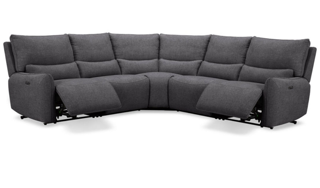 Olper 5-Pc. Fabric Zero Wall Sectional Sofa with Two Power Motion Pieces (Slate)