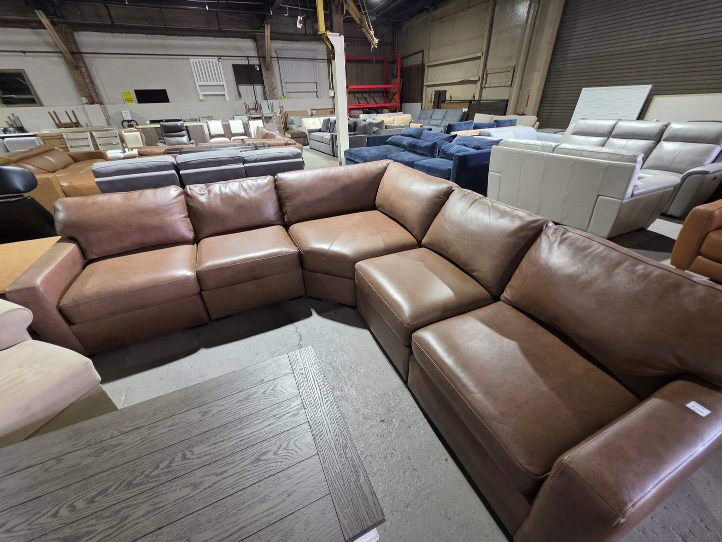 Radley 113" 5-Pc. Leather Wedge L Shape Modular Sectional (Light Tan)