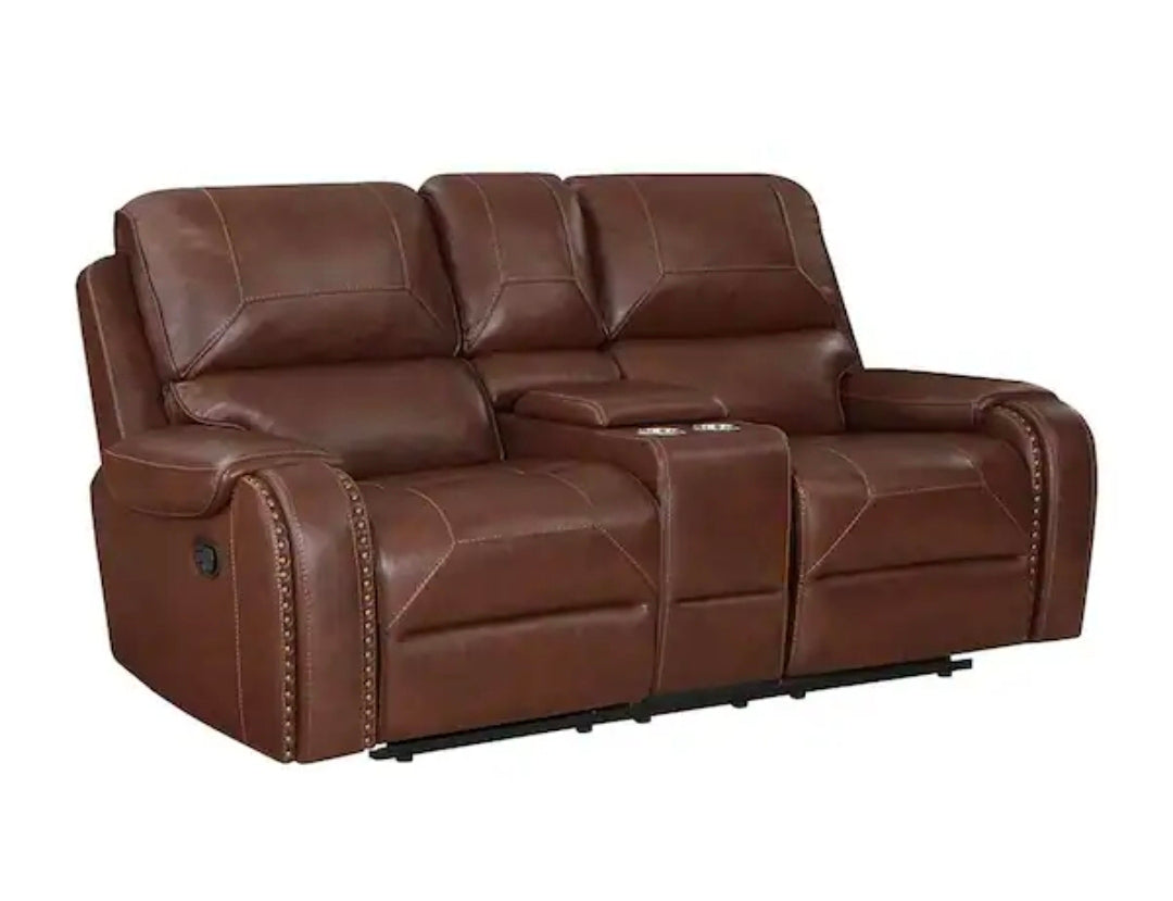 76 in. W Pillow Top Arm Faux Leather Rectangle 3-Piece Manual Reclining Sofa Set in Brown