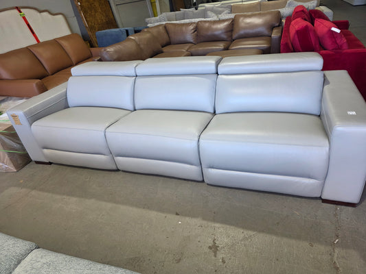 Nevio 116" 3-pc Leather Sectional Sofa, 2 Power Recliners and Articulating Headrests (Ash Grey)