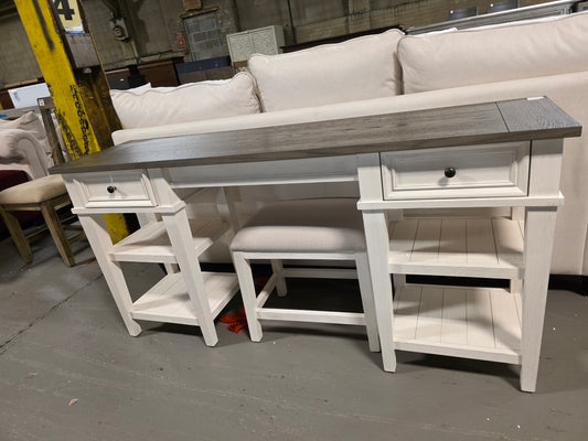 Dawnwood 60" Wood Sofa Writing Table with Stool (White)
