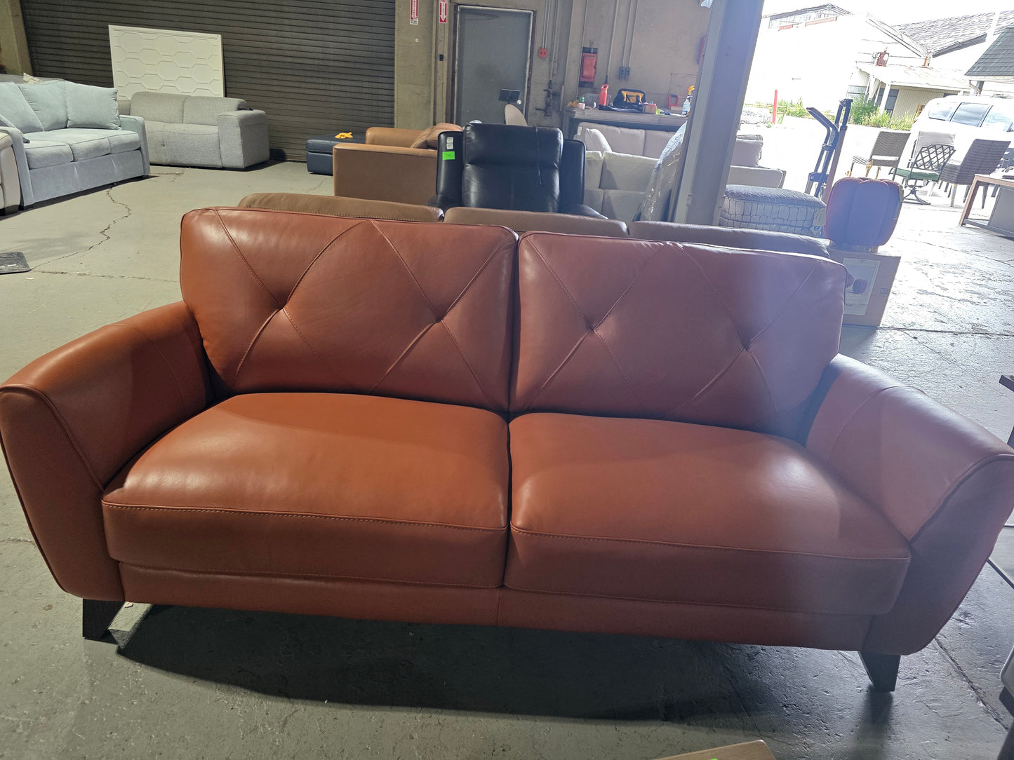 Myia 82" Tufted Back Leather Sofa (Terracotta Orange)