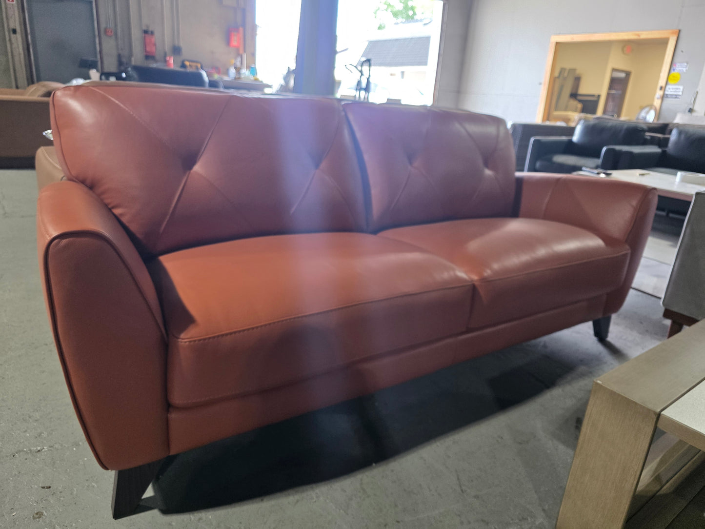 Myia 82" Tufted Back Leather Sofa (Terracotta Orange)
