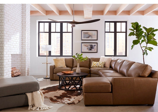 Radley 148" 5-Pc. Leather Wedge Modular Chaise Sectional (Light Tan)