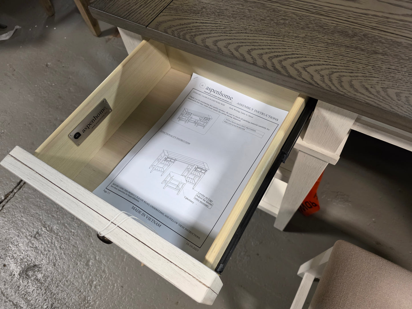 Dawnwood 60" Wood Sofa Writing Table with Stool (White)