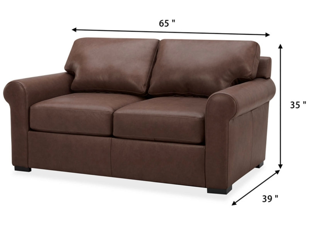 Radley Roll Arm 61" Leather Loveseat (Chocolate)