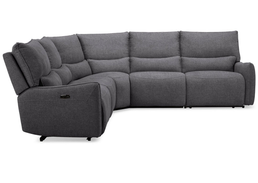 Olper 5-Pc. Fabric Zero Wall Sectional Sofa with Two Power Motion Pieces (Slate)