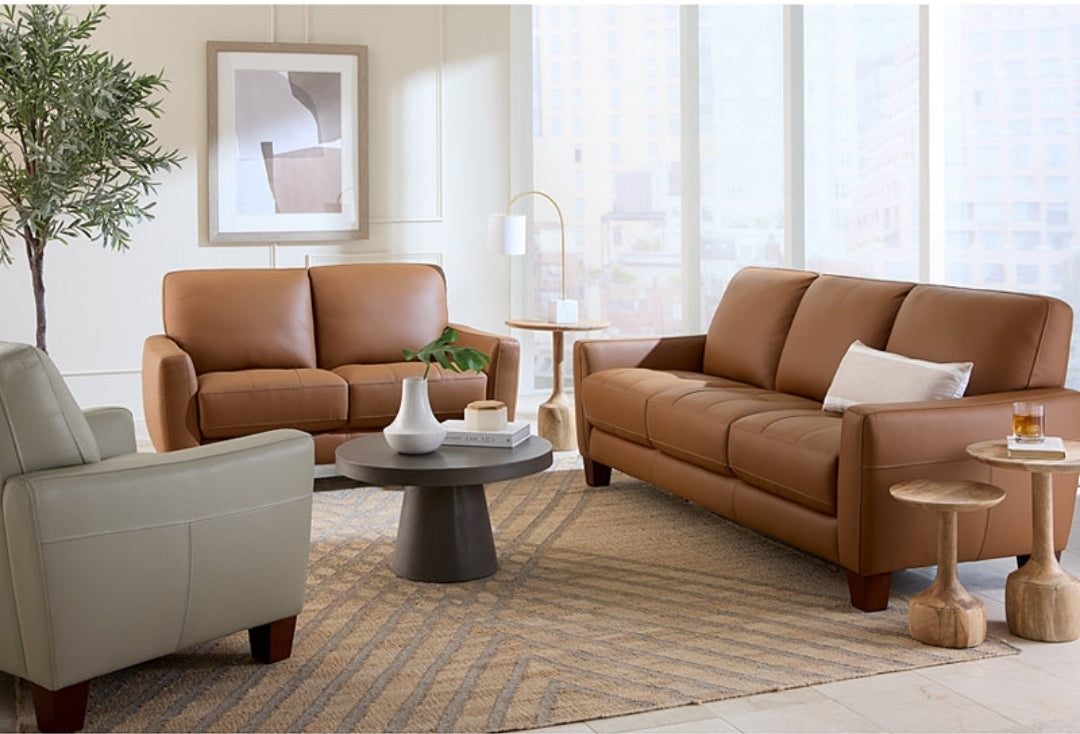 Galligher Leather Sofa (Caramel)