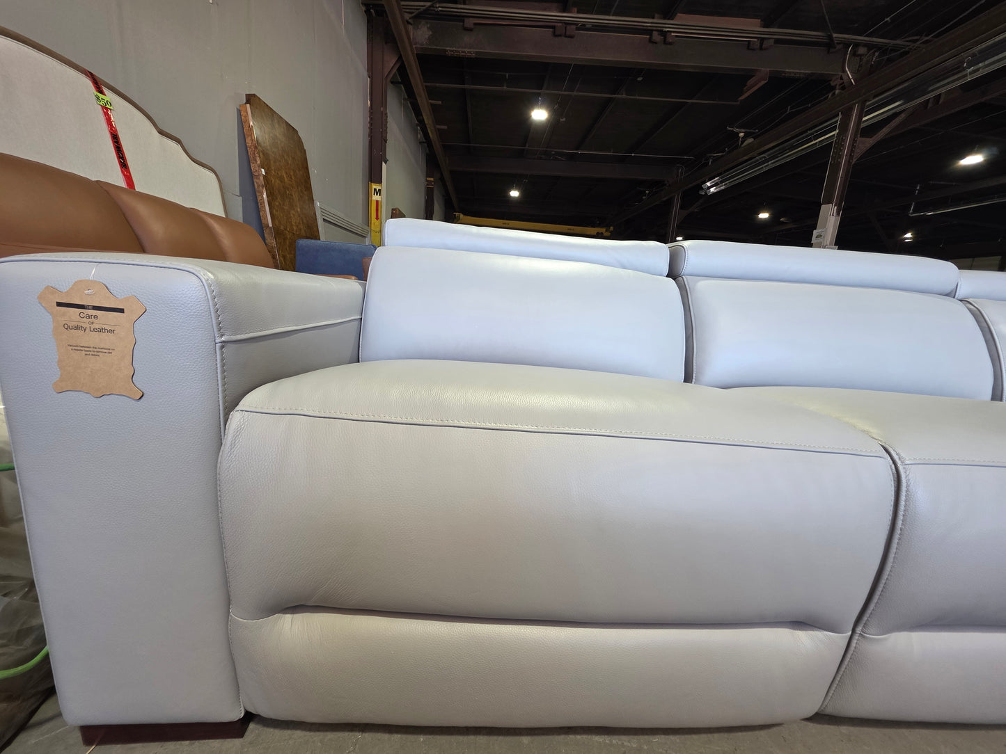 Nevio 116" 3-pc Leather Sectional Sofa, 2 Power Recliners and Articulating Headrests (Ash Grey)