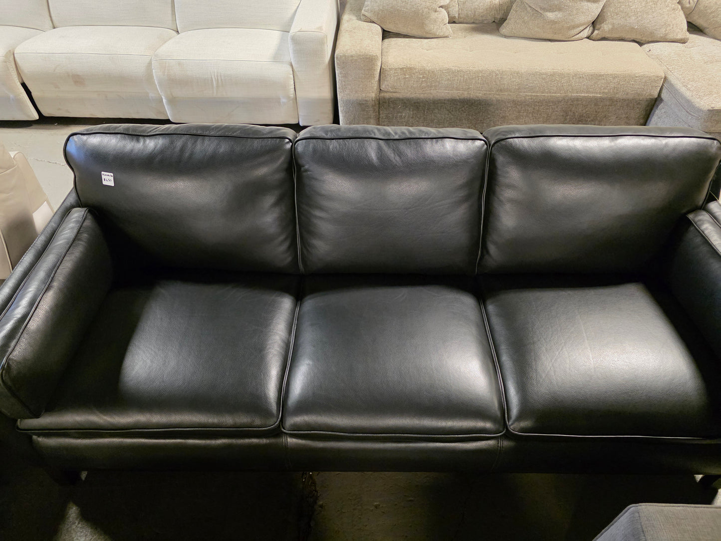 Virton 87" Leather Sofa (Black)