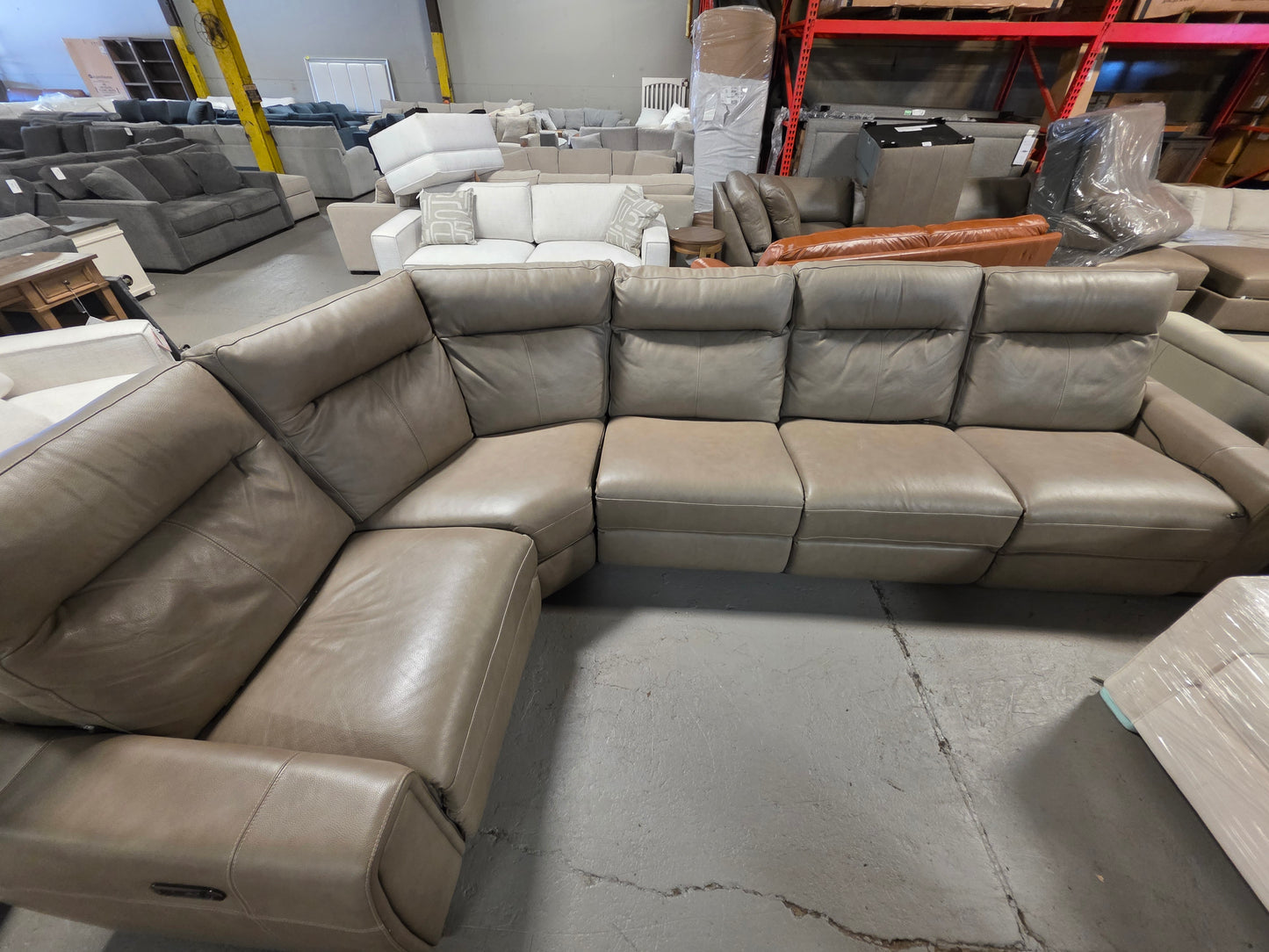 5-Pc. Leather Sectional with 3 Power Recliners (Taupe)