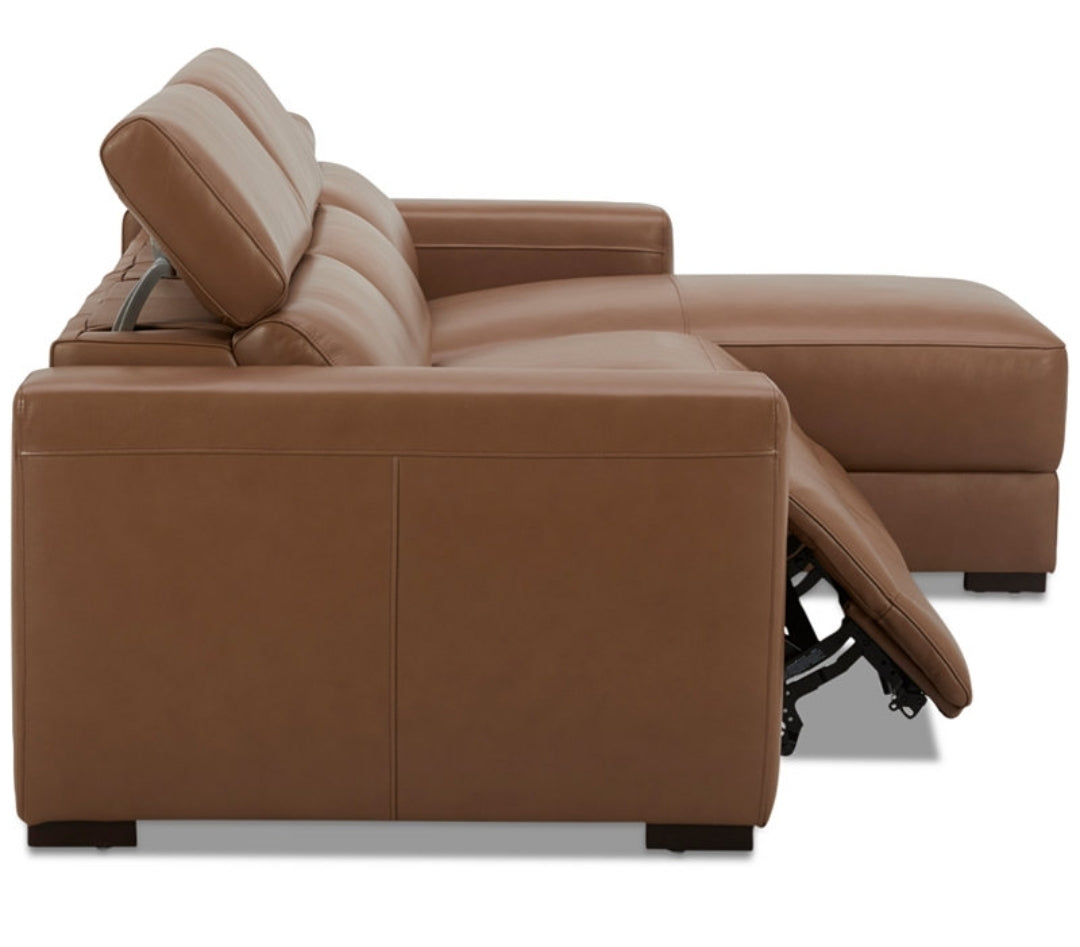 Nevio 115" 3-Pc. Leather Sectional with 1 power recliner (Butternut)
