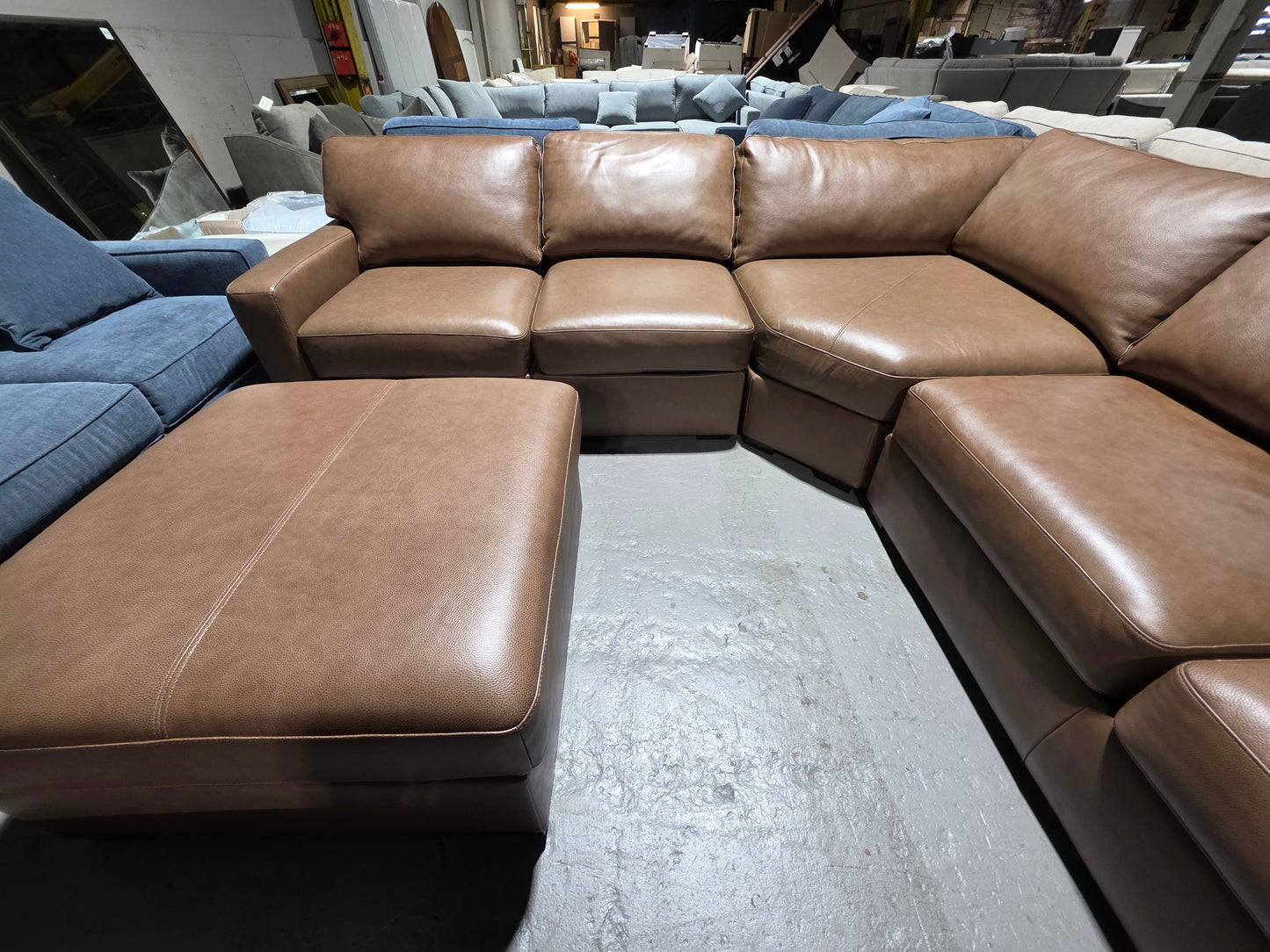 Radley 148" 5-Pc. Leather Wedge Modular Chaise Sectional (Light Tan)