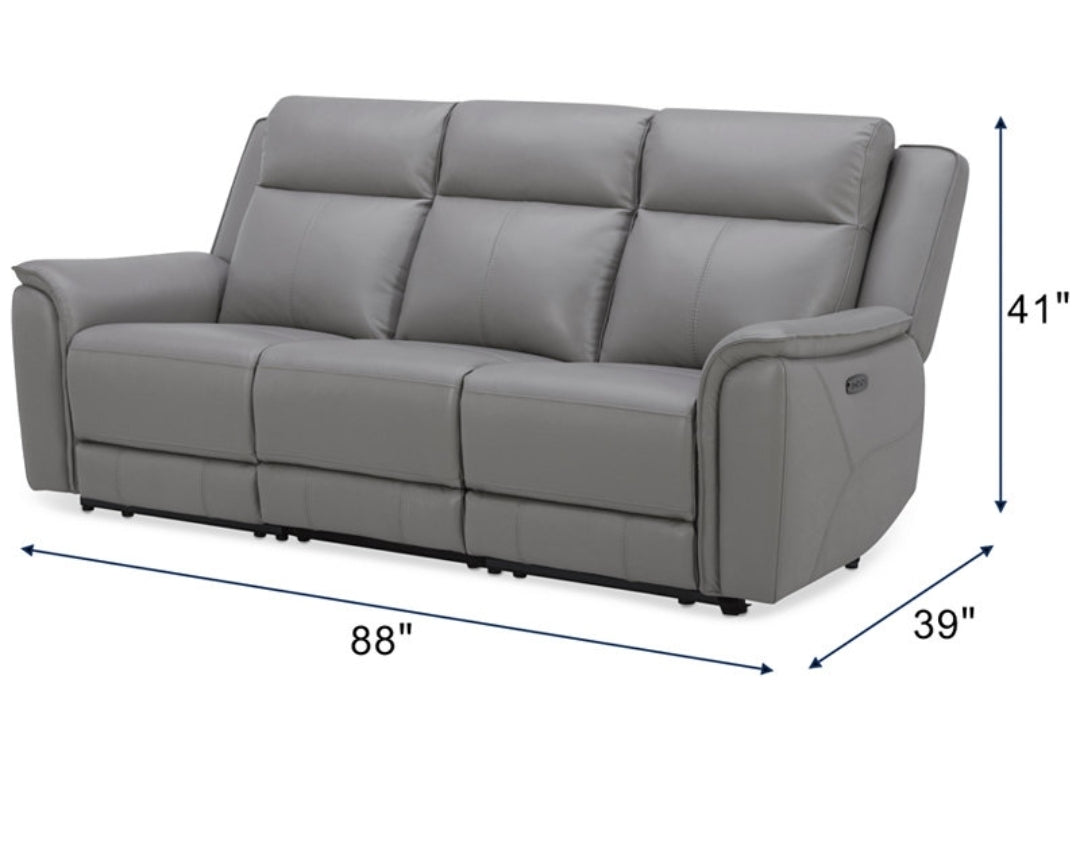 Addyson 88" 3-Pc. Leather Sofa with 2 Zero Gravity Recliners with Power Headrests (Ash)