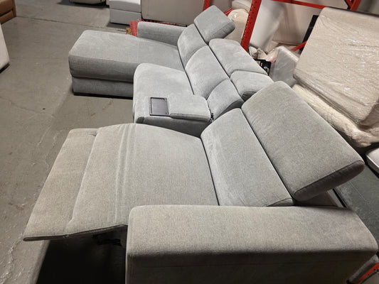 Nevio 3-Pc Fabric Power Headrest Sectional W/ Chaise & Console & 1 Power Motion Chair