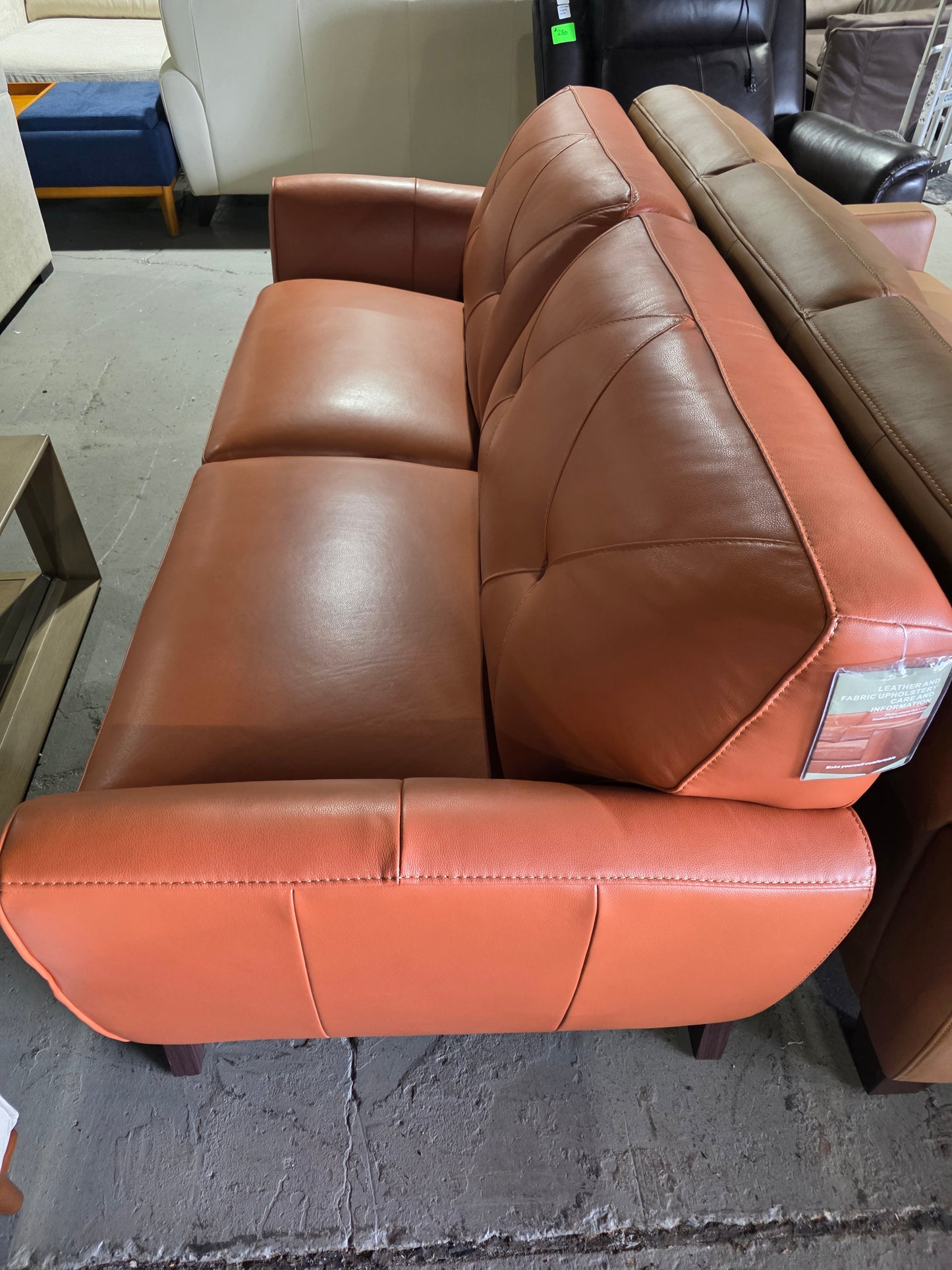 Myia 82" Tufted Back Leather Sofa (Terracotta Orange)