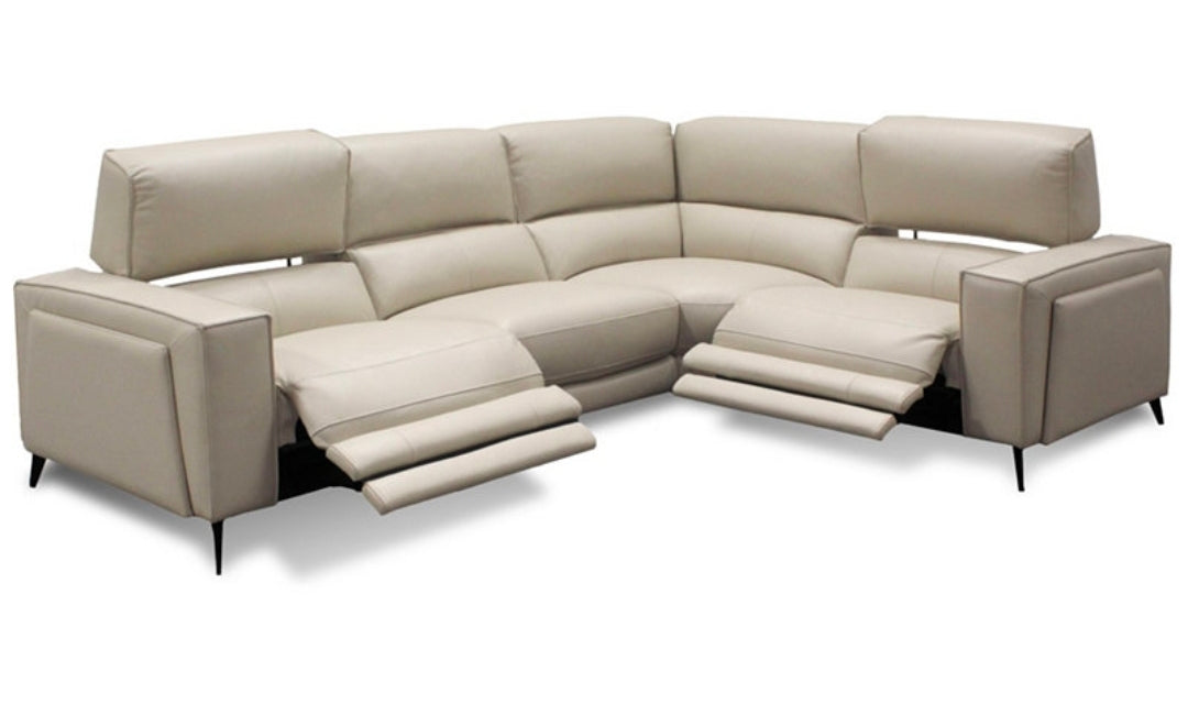 Neiwert 4-Pc. Leather Sofa Sectional with 3 Power Recliners (Silver Grey)