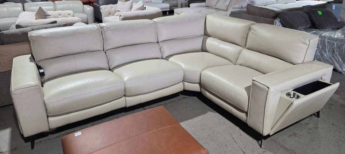 Neiwert 4-Pc. Leather Sofa Sectional with 3 Power Recliners (Silver Grey)