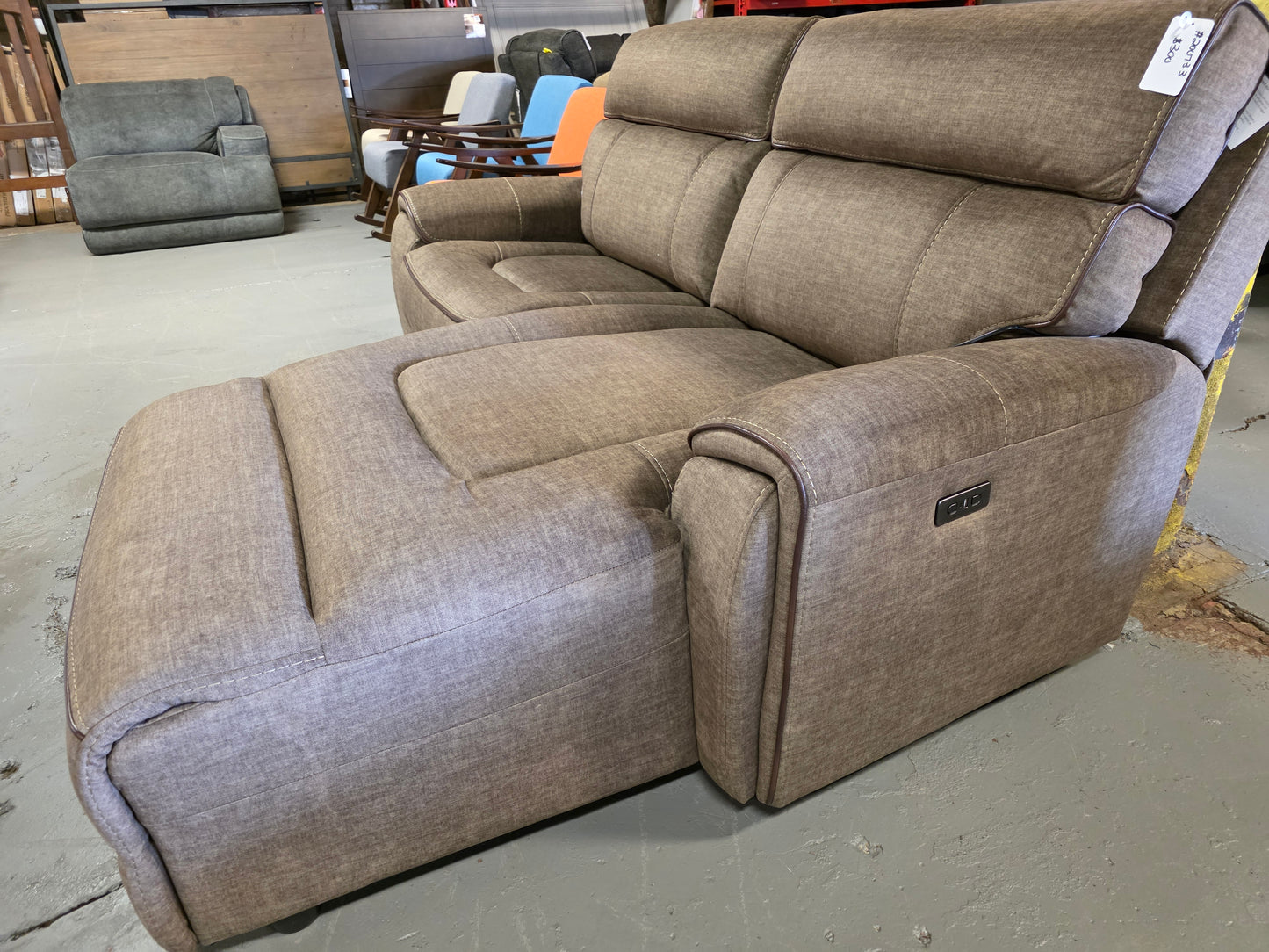 Hutchenson 2-Pc. Fabric Power Recliner Sofa w/Chaise (Chocolate Brown)