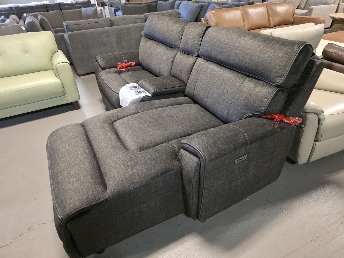 Hutchenson 3-Pc. Fabric Power Recliner Sofa w/Chaise (Moss)