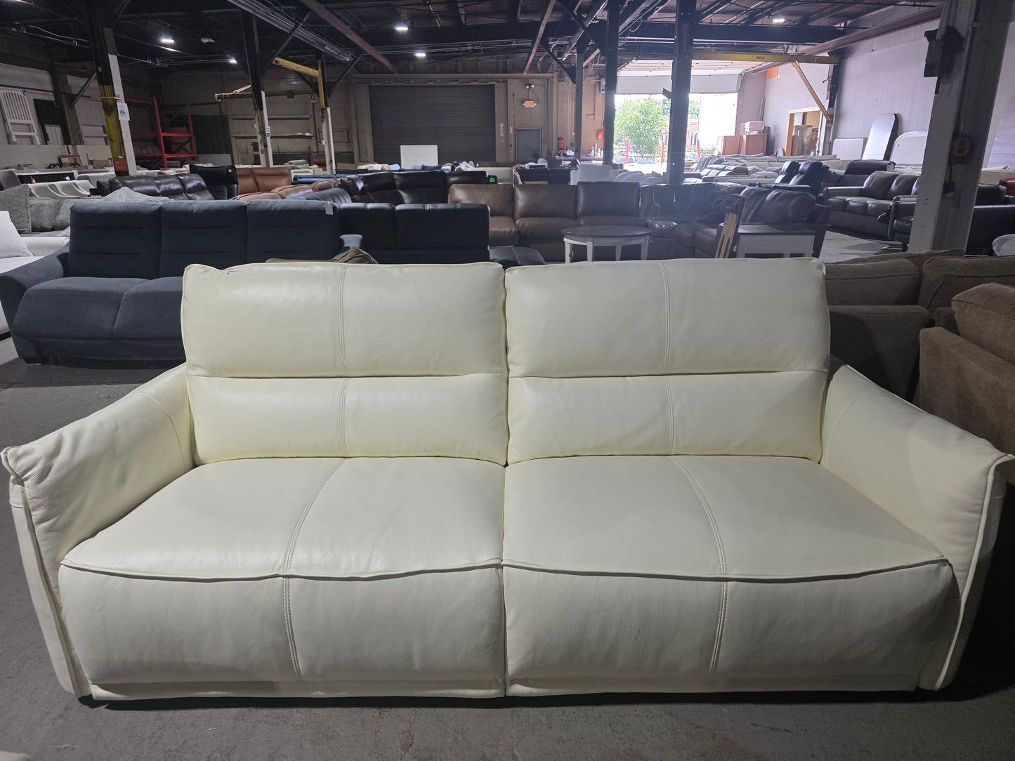 Polner 91" Leather Power Motion Sofa (Oyster White)