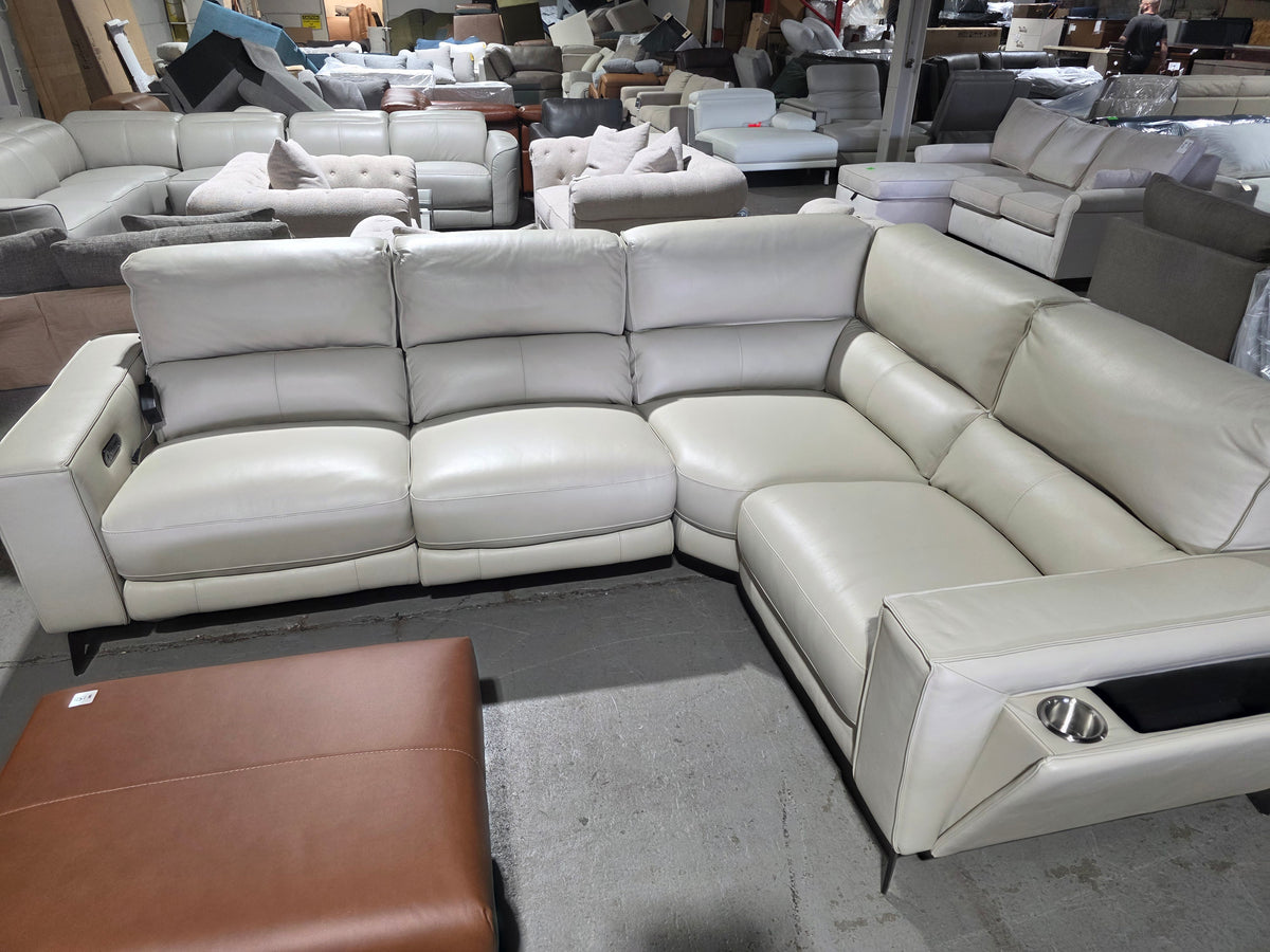Neiwert 4-Pc. Leather Sofa Sectional with 3 Power Recliners (Silver Grey)