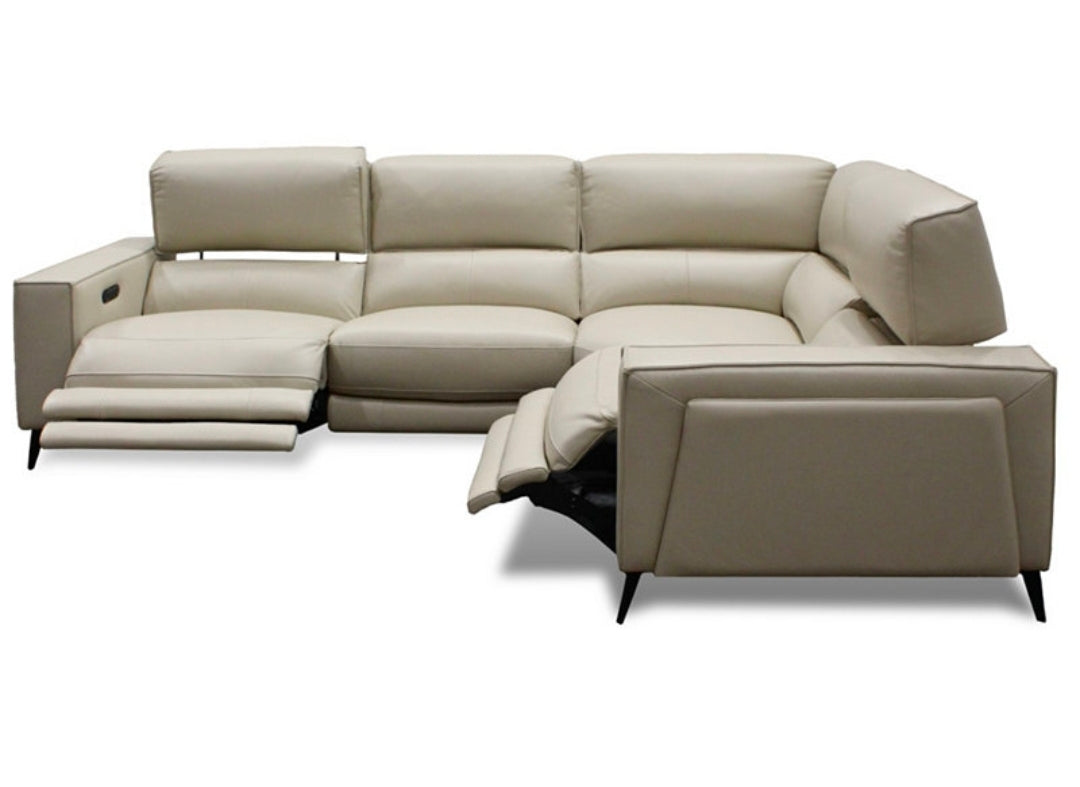 Neiwert 4-Pc. Leather Sofa Sectional with 3 Power Recliners (Silver Grey)