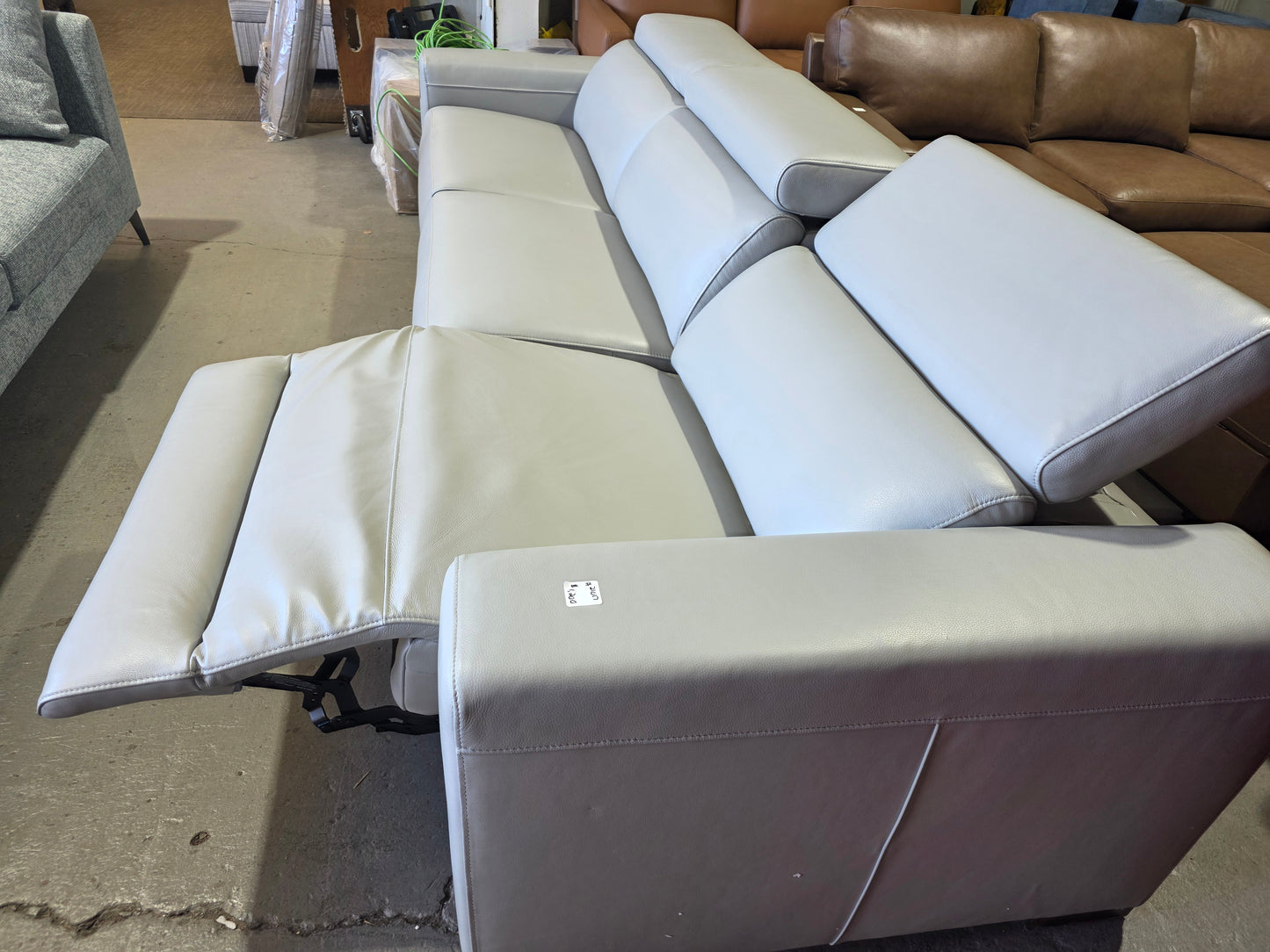 Nevio 116" 3-pc Leather Sectional Sofa, 2 Power Recliners and Articulating Headrests (Ash Grey)