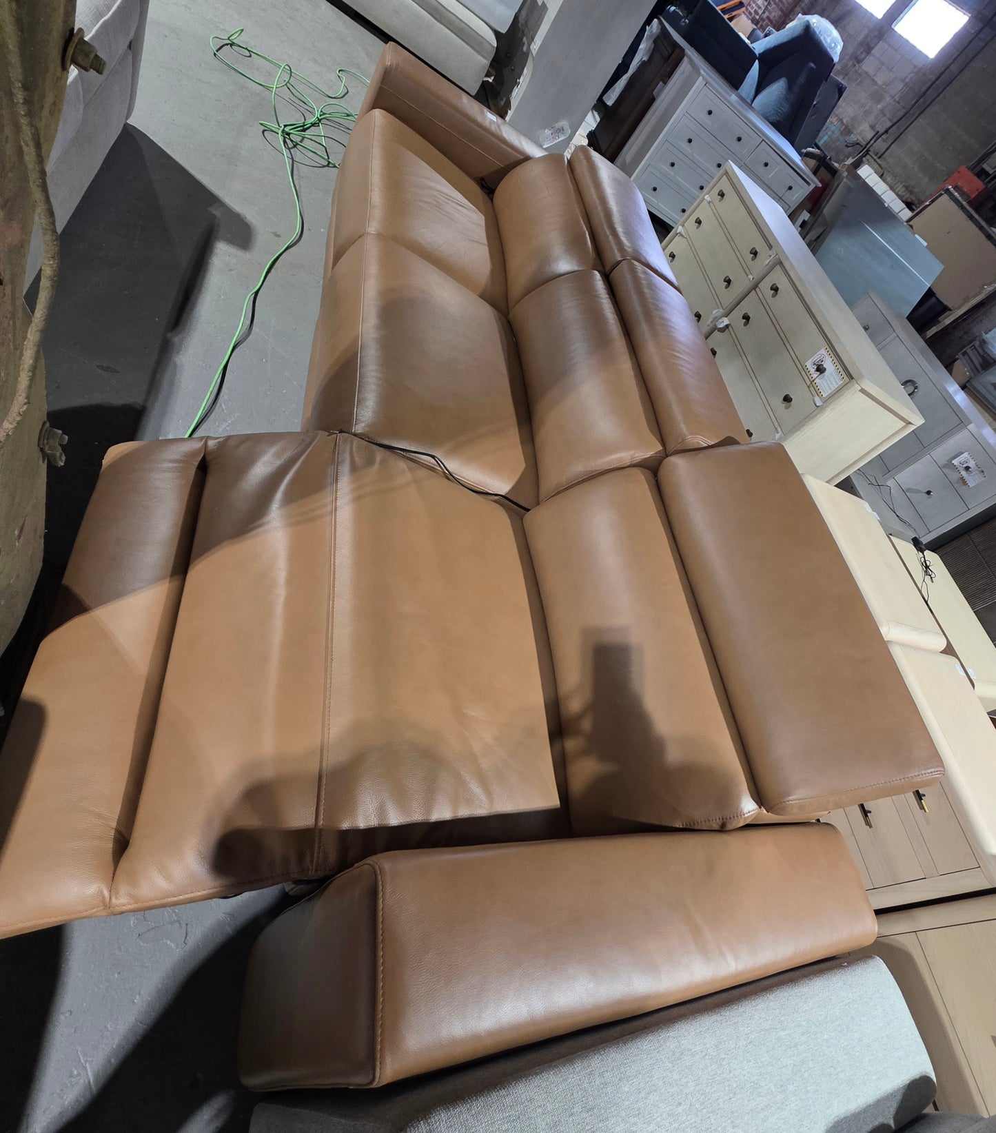 Nevio 116" 3-pc Leather Sectional Sofa, 3 Power Recliners and Articulating Headrests