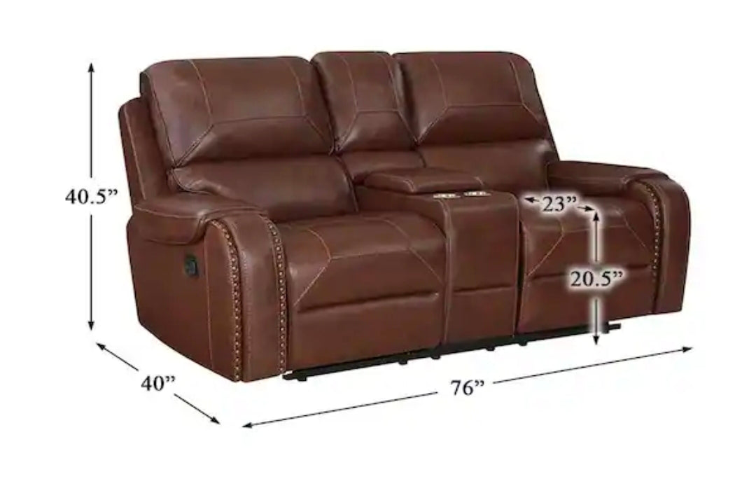 76 in. W Pillow Top Arm Faux Leather Rectangle 3-Piece Manual Reclining Sofa Set in Brown