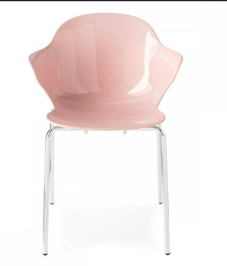 Calligaris Saint Tropez-Stackable chair with plastic shell and metal base (Pink)