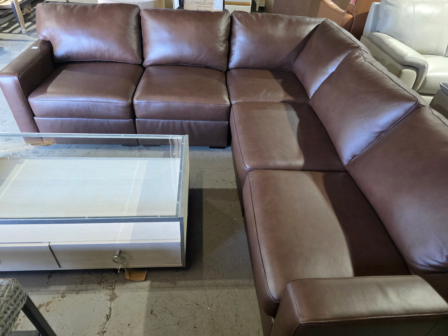Radley 101" 5-Pc. Leather Square Corner L Shape Modular Sectional (Chocolate)