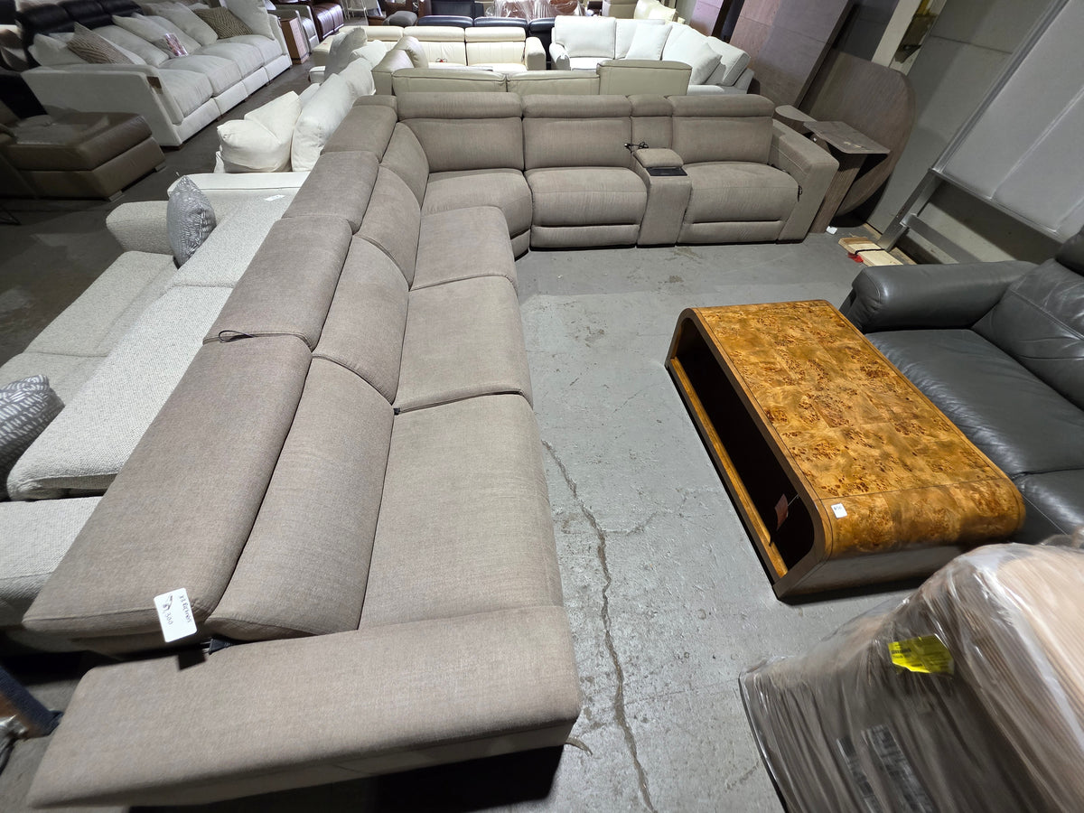 Nevio 6-Pc. Fabric Power Headrest Sectional with Console and 3 Power Motion Chairs (Brown)