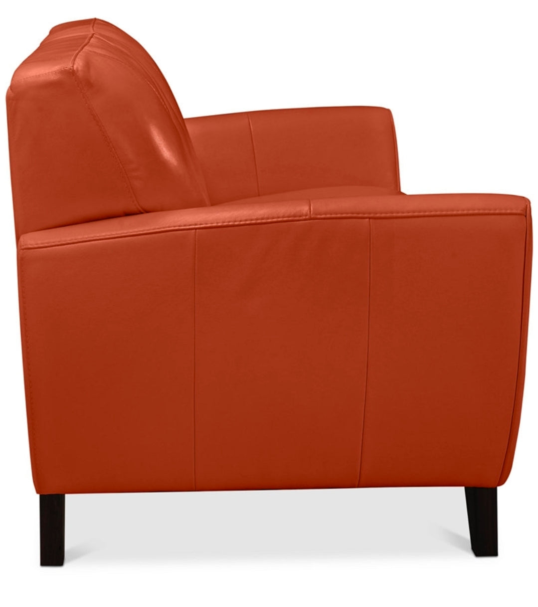 Myia 82" Tufted Back Leather Sofa (Terracotta Orange)
