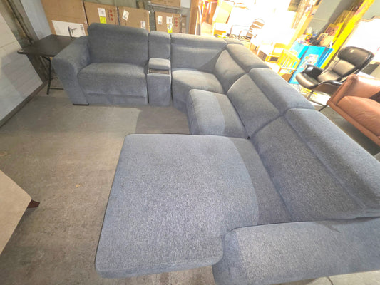 Nevio 4-Pc. Fabric Power Headrest Sectional and Chaise with 3 Power Motion Chairs (Midnight)