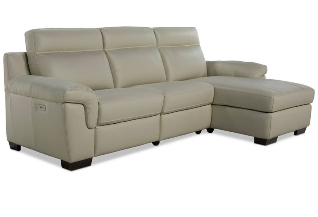 Julius I1 3-Pc. Leather Chaise Sectional with 1 Power Recliner (Sea Shell)